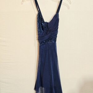 VTG Y2K Kelle' Halter Glitter Dancing Dress Blue Sparkle Mini Shorts Adult M